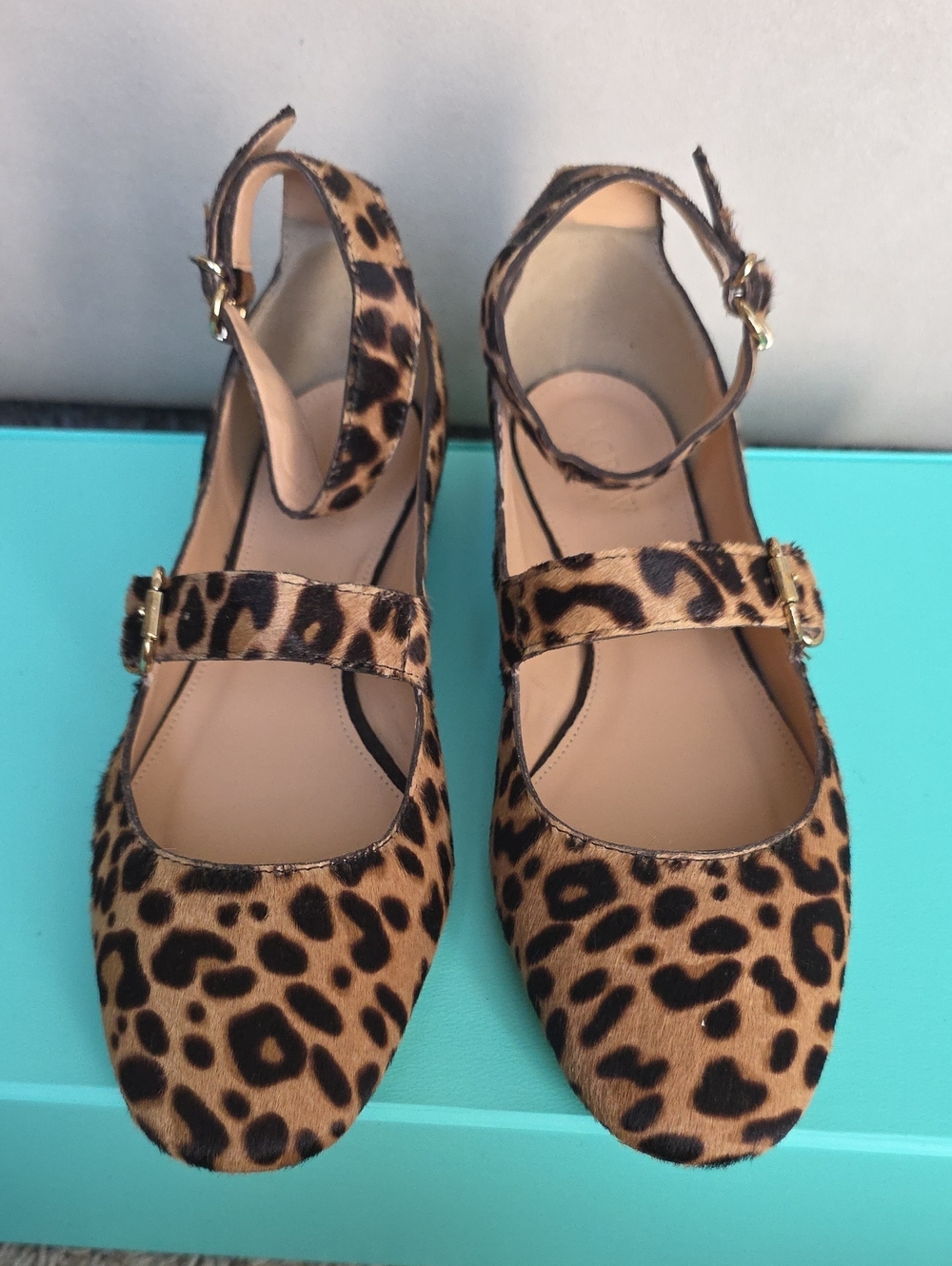 Leopard Print Ankle-Strap Flats - Women